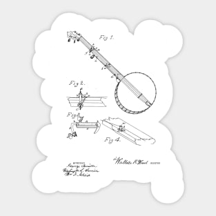 Banjo Vintage Patent Hand Drawing Sticker